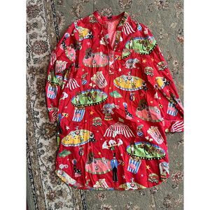 Nick & Nora Rare 100% Cotton 3 Ring Vintage Circus Print Nightgown, size XXL